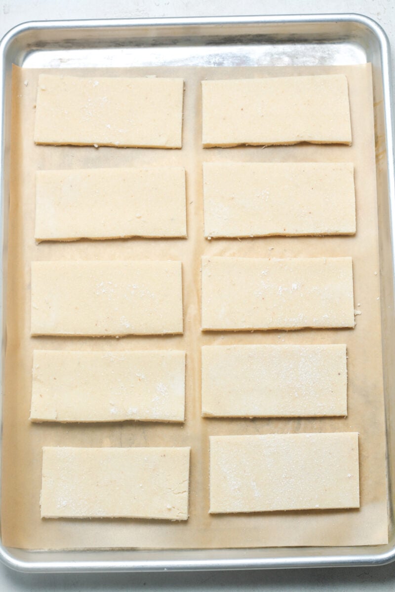 Rectangles of pastry dough.