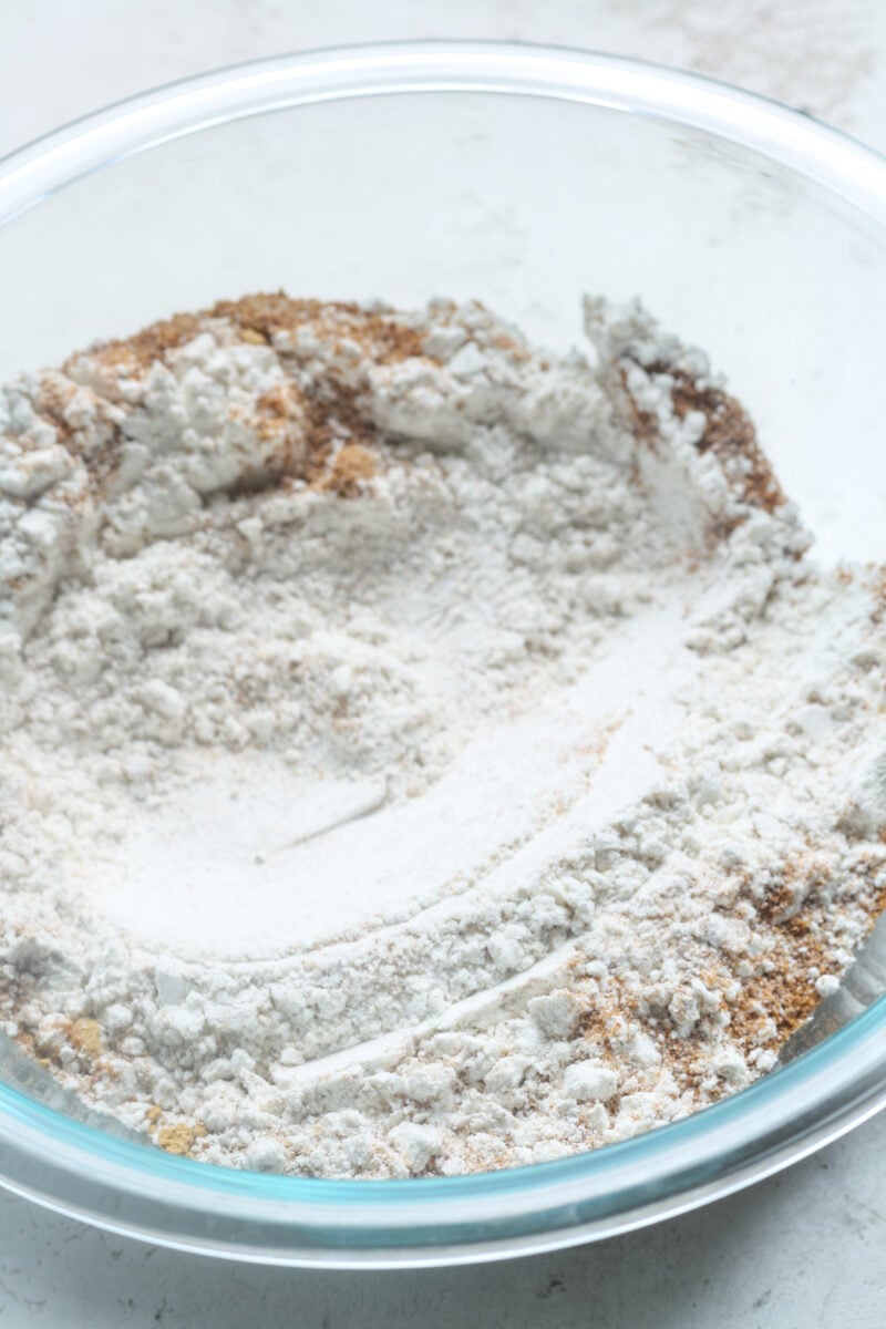 Flour and coconut sugar with bowl.