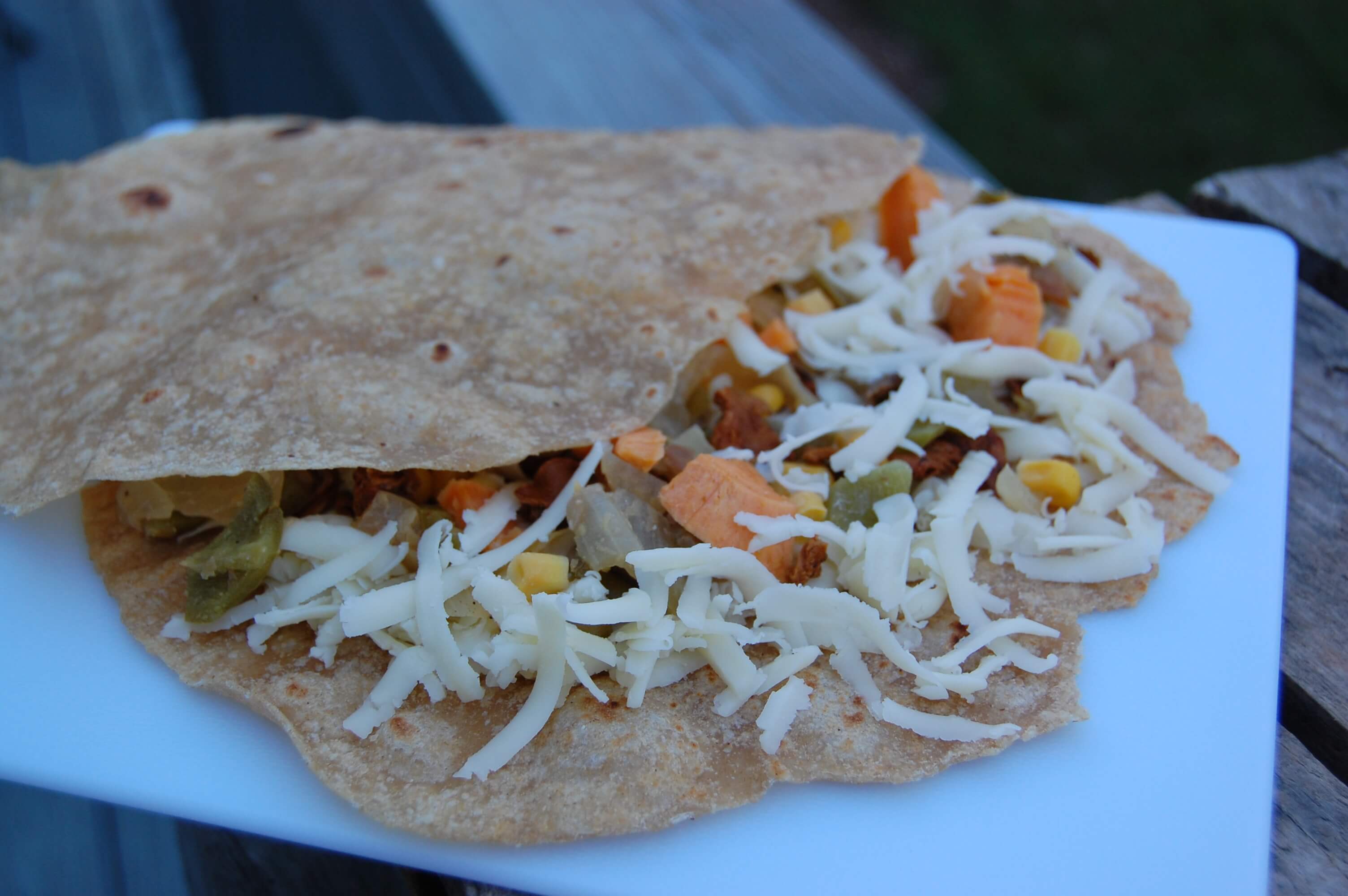 Homemade quesadillas with whole-wheat tortilla. 