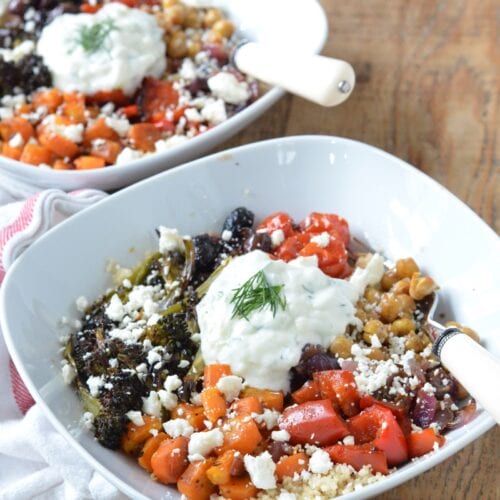Greek couscous bowl with roasted veggies