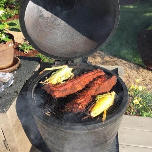grilling ribs and corn