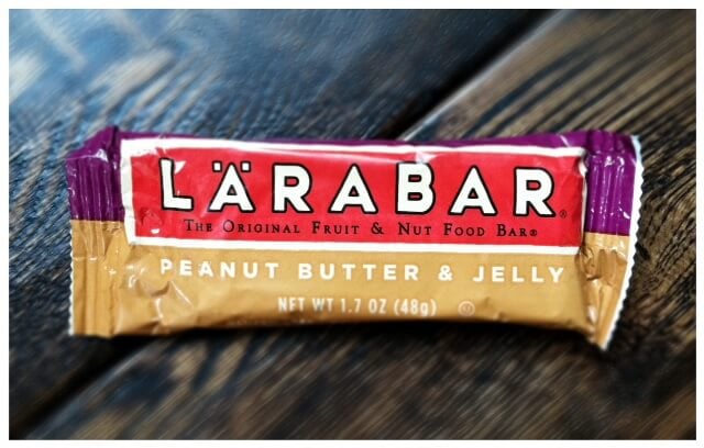 Peanut butter and Jelly Larabar adult snack ideas.