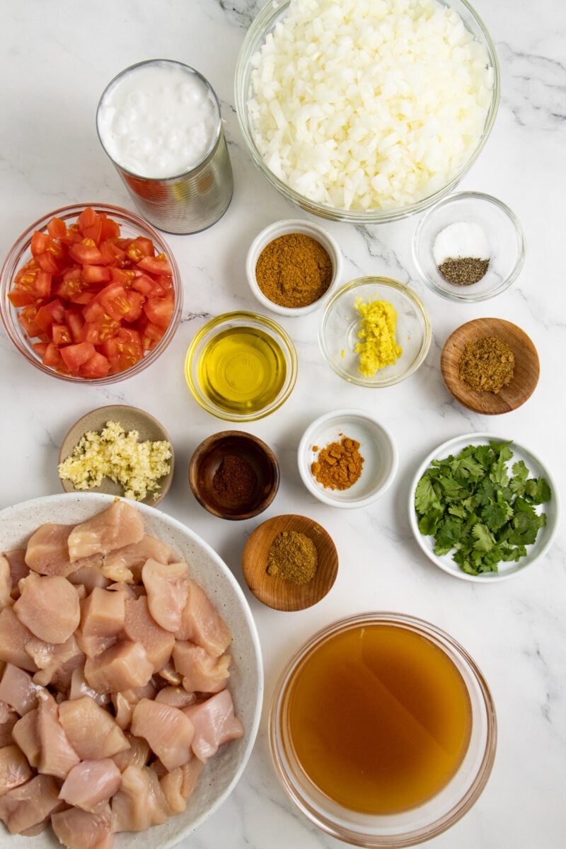 Ingredients for chicken coconut curry.