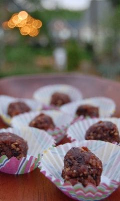 Homemade Chocolate Powerballs in decorative muffin wrappers. 