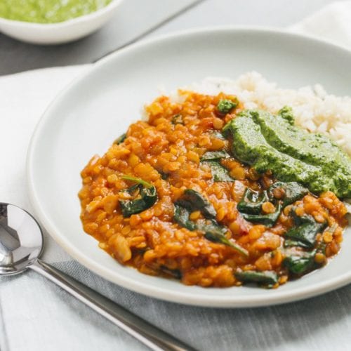 Red Lentil Coconut Curry with Cilantro Chutney 1
