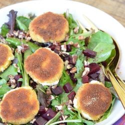 Warm Breaded Goat Cheese & Beet Salad with an Orange Dressing on 100 Days of Real Food